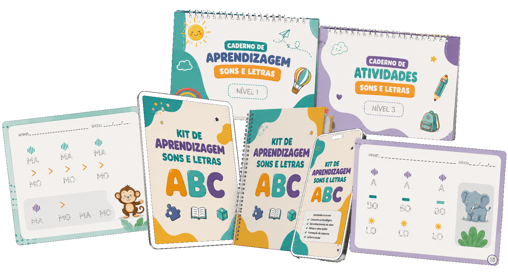 Kit de Aprendizagem Sons e Letras - cadernos e app